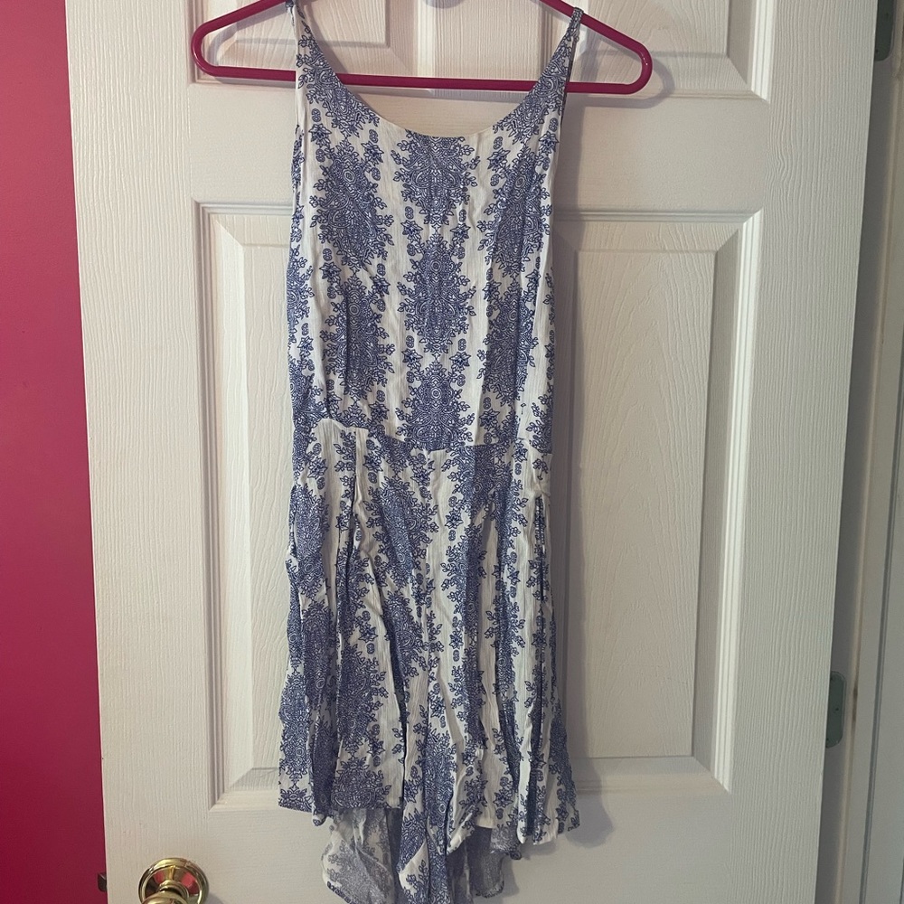 Summer romper blue & white spaghetti adjustable straps
